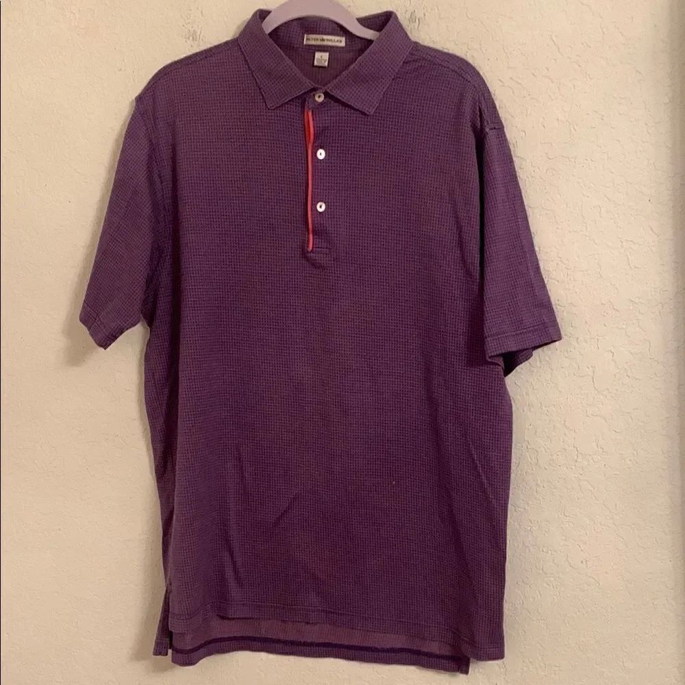 Peter Millar Purple Checkered Cotton Polo Shirt Men’s Size L